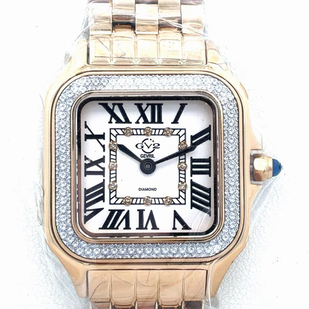 Gevril Milan Gold Plated Diamond Bezel Quartz White Dial 12112B Ladies Watch